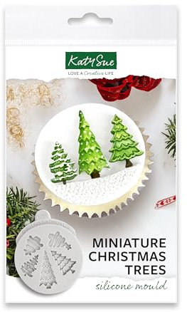 Katy Sue Miniature Christmas Trees Silicone Mould for Christmas Cake Decorating & Crafting. Use with Fondant, Air Dry Clay, Polymer Clay. Largest Tree 45 x 20, Smallest 25 x 20 Millimetres. UK-Made.