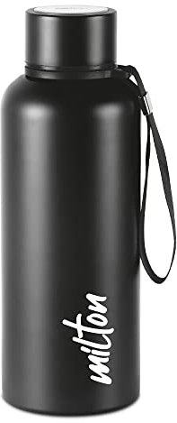 Milton Isolierte Wasserflasche, 750 ml, Edelstahl, doppelwandig, für heiße und kalte Getränke, auslaufsicher, einfacher Schraubdeckel, Büro, Fitnessstudio, Aura 750, Schwarz