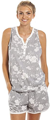 Camille Womens White Floral Short Pyjama Set - Ladies Polycotton Lightweight & Breathable Pyjamas with Elasticated Shorts for Comfort and Style