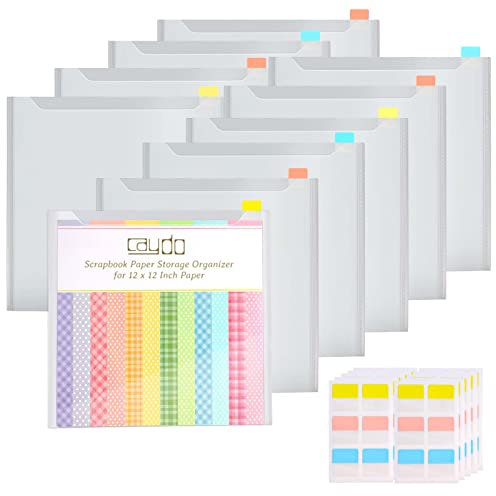 Caydo Scrapbook Paper Storage Organizer with 60 Sticky Index Tabs, 10 Plastic Storage Bags for Holding 12 x 12 Inch Cardstock Vinyl Paper