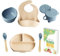 Coffret Repas Bebe - Lot de 6 Pièces avec Assiette Ventouse pour Bébé et Couvert Enfant - Bavoir Silicone Bebe - Bol Bebe et Tasse Apprentissage Bebe sans BPA