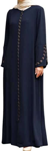 istanbul styles Damen-Abaya, langärmelig, offener Steinbruch, bodenlang, Reißverschluss, bodenlang, türkisch-islamische Mode (DE/NL/SE/PL, Alphanumerisch, XXL, Regular, Regular, Navy blau)