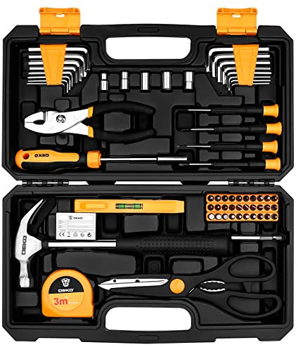 DEKO Tool Kit Set Box 62 Piece Home Repair DIY Tools Basic Hand Toolbox Sets for Home