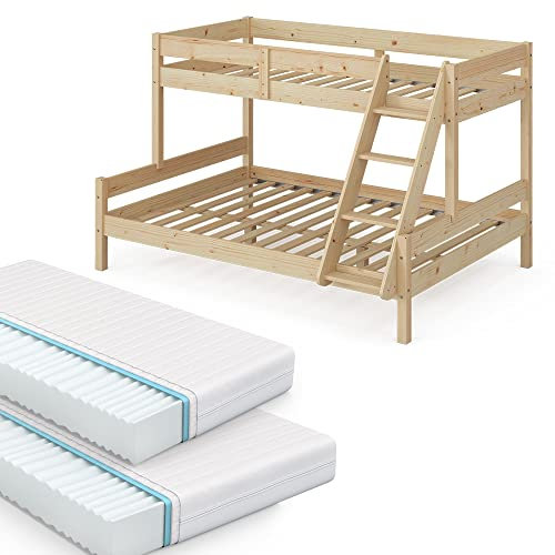 VitaliSpa Hochbett Kinderbett Spielbett Everest modern Massivholz Kinderzimmer Bett Lattenrost Bettleiter Kletterbett Doppelbett Geschwisterbett Gästebett Schubladenbett