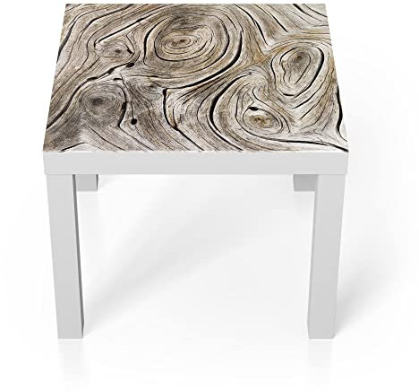 DEQORI Glastisch | weiß klein 55x55 cm | Motiv Verwittertes Holz | ausgefallener Beistelltisch aus Glas | Hochglanz Couchtisch fürs Wohnzimmer | moderner Couch Tisch mit Design