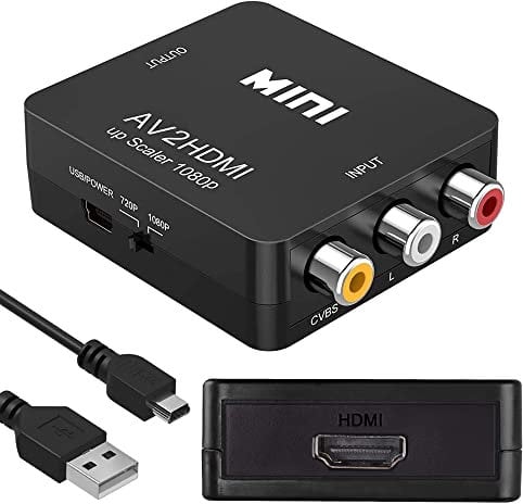 XMSJSIY Convertidor RCA a HDMI, 1080P AV Compuesto CVBS Video Audio Adaptador, Soporte PAL/NTSC para TV PC VHS VCR DVD - Negro