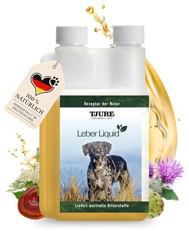 TJURE Leber Liquid für Hunde | 500 ml | Ergänzungsfuttermittel mit Mariendistel, Reishi & Löwenzahn | 100% Pflanzliches Kräuterliquid | Liefert wertvolle Bitterstoffe | Made in Germany