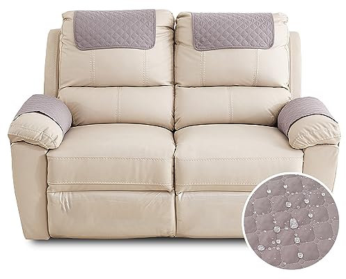 FANSU Sesselschoner Für Relaxsessel Mit Armlehnen, Sesselbezug Mit Taschen Für Fernsehsessel, Wasserdicht & rutschfest Möbelschutz für Sofa, Stuhl (2 Sitzer,Hellgrau)