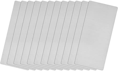 sourcing map Tarjeta de metal en blanco, placa de acero inoxidable 201 cepillado de 3.9x2 pulgadas para grabado láser de bricolaje, tono plateado, 12 piezas