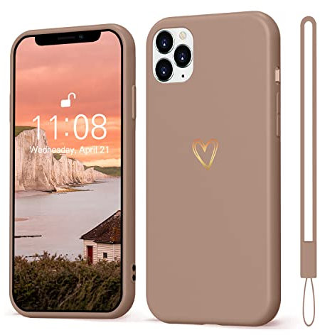 Mitetabo für Handyhülle iPhone 11 Pro Gold Liebesherz, iPhone 11 Pro Hülle Mädchen Case Weich Silikon Slim Stoßfest Kratzfeste Süßes Gold Love Schutzhülle für iPhone 11 Pro 6.1 Braun