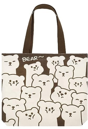 Firtink Tote Bag With Zip Canvas Reusable Shopping Tote Bag With Pocket Washable Foldable Cute Bear Design For Women Girls