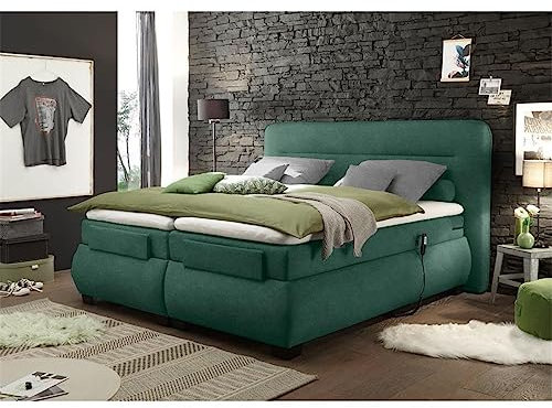 Lomadox Boxspringbett 180x200 cm mit elektrischer Verstellung | Doppelbett in grün mit Härtegrad H2