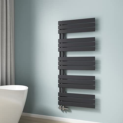 EMKE Scaldasalviette termoarredo piatto, Termoarredo da Bagno, 1320 x 600 mm, Antracite, collegamento laterale, 838W, radiatore scaldasalviette ad acqua calda