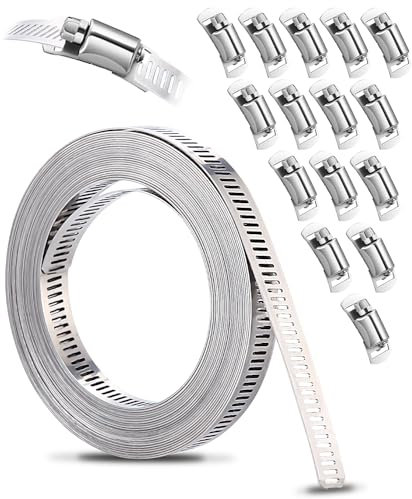 Xespis 6m Schlauchschellen Endlos, 304 Edelstahl Einstellbare Schlauchklemmen mit 15 Stück Schraube Klemme, DIY Schlauchschellen Set, für Wasser Rohr, Tank, Gas Rohr, Kühler, Automobil Tubing