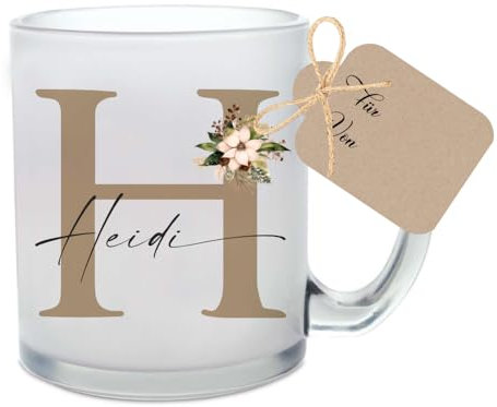 Manufaktur Liebevoll - Tasse Weihnachten Name Personalisiert Glastasse Weihnachtstasse Weihnachtsgeschenk Geschenk Glühwein Frauen Männer Nikolaus Kleinigkeit Aufmerksamkeit (Motiv Weihnachtsblume)