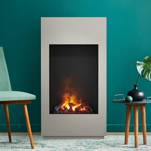 Noble Flame FOGO - Opti-Myst Elektrokamin Kaminofen Kamin - Standmontage - mit Heizung - mit Dekoholz - mit schwarz spiegelnder Rückwand - quarzgrau