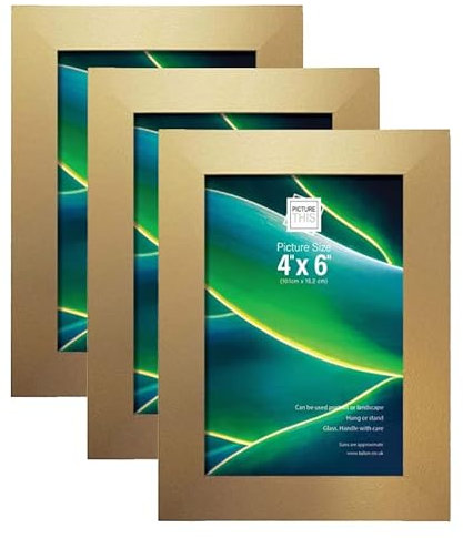 Set of 3 Gold Picture Frame With Real Glass Front - 4x6 Inch (10cm x 15cm) Photo Display Frame for Wall Gallery, Portrait, Landscape - Home Décor for Tabletop & Wall Mounting