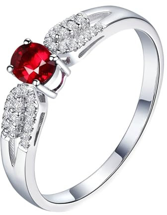 Hochzeit Ringe Paar, Ring mit Steinen Rundherum 18 Karat Weißgold Lab Rubin 0.36CT Taubenblutrot Ovalschliff VVS mit Diamant Weiß Größe 57 (18.1)