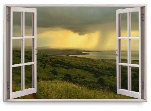 Paul Sinus Wandbild 120x80cm Fensterbild Landschaft Grün Regenwolken Meer Natur