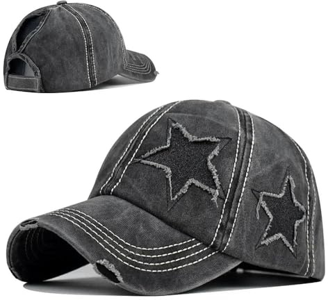 YLCYDLYU Baseball Cap Retro Y2K Stern Washed Denim Loch Stern Baseballmütze Snapback Hüte Männer Frauen Caps