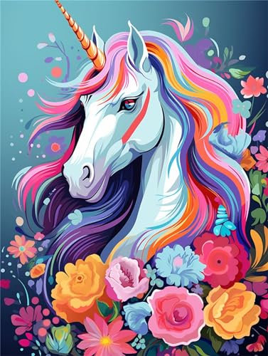 Malen Nach Zahlen Einhorn, 60x80cm DIY Malen Nach Zahlen Erwachsene Tier, DIY Kreativ Set für Erwachsene Handgemalt Ölgemälde Kits auf Leinwand Geschenk, Acryl-Malen Nach Zahlen für Wanddeko Geschenke
