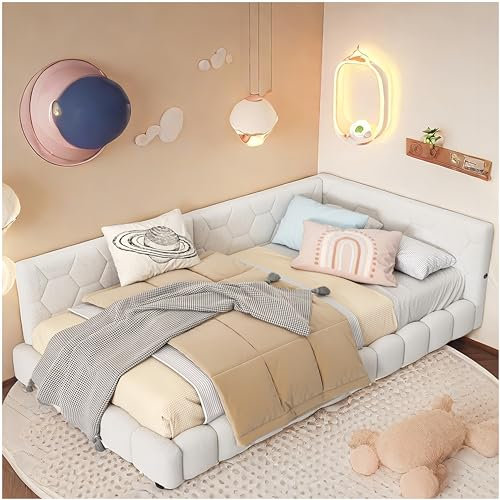 Racxily Schlafsofa 90 * 200 cm, Schlafsofa mit 16 Farben Umgebungslicht, Schlafsofa mit USB-Aufladung, Schlafsofa, Einzelbett (Weiß, 90x200)