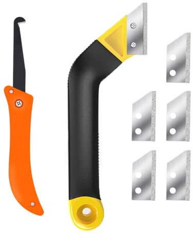 7pcs Grout Removal Tool, Grout Rake Removal Tool Tile Grout with 5 Pieces Extra Replacement Blades and 1 Tile Seam Hooking for Tile Grout Remover Cleaning