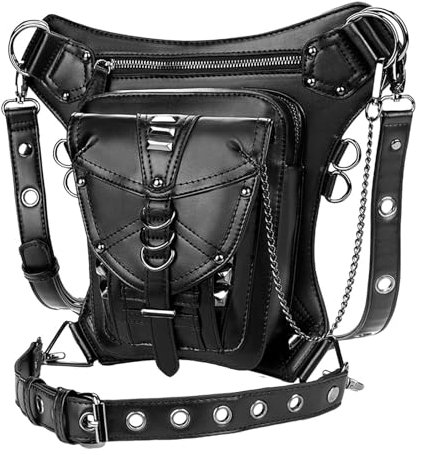 Mittelalterliche Gürteltasche, Hüfttasche, Beintasche aus PU-Leder, Beintasche für Herren, wasserdicht, Steampunk-Stil, Gothic-Retro-Punk-Stil, Tasche für Reisen, Wandern, Männer, Mädchen und Frauen,