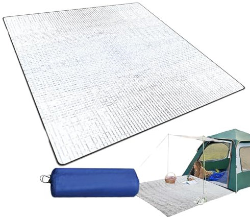 Tapis de camping en feuille d'aluminium 200 x 200 cm, tapis de couchage isolant imperméable en mousse thermique pour camping, tapis de couchage en feuille d'aluminium, tapis de tente pliable double