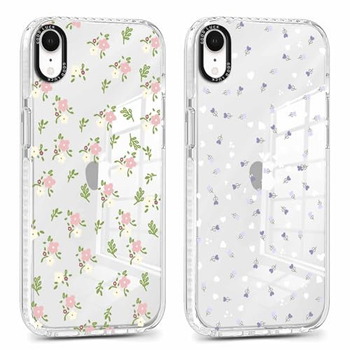 Yoedge 2 Pack Transparent Phone Case Compatible with iPhone XR 6.1, Soft Silicone with Flowers Aesthetics Pattern,Shockproof Bumper Protector Matte Floral Cover, for iPhone XR Girls