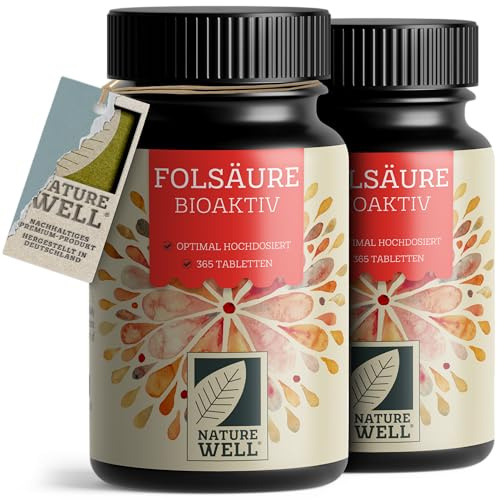 Folsäure BIOAKTIV 400µg - 2x365 Folsäure Tabletten mit Biofolate® L-5-MTHF Folsäure - bioaktives Calcium-L-Methylfolat - laborgeprüft mit Zertifikat - 100% vegan