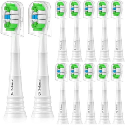 Zekuavi Ersatzköpfe kompatibel mit Philips Sonicare Elektrische Zahnbürste, Zahnbürsten-Ersatzbürstenkopf passend für Philips Sonicare Protective Expert Daily 4100 1100 5100 6100, 12 Stück, Weiß