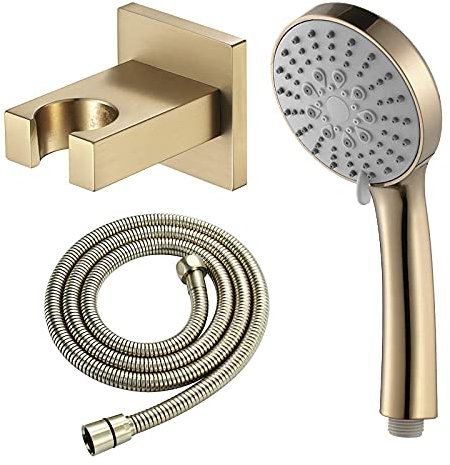 Ensemble de pommeau de douche à main en ABS brossé doré, pommeau de douche à effet pluie, pommeau de douche de massage, pommeau de douche rond avec buse en silicone, tuyau de douche, support de douche