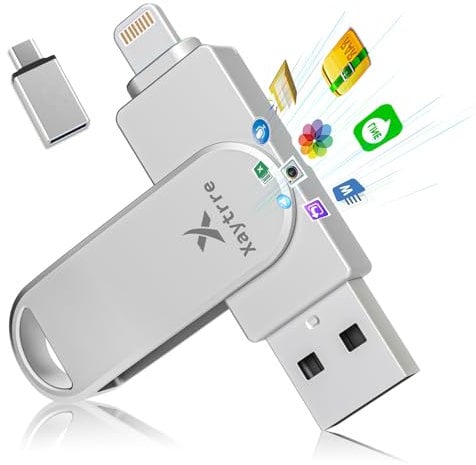 Chiavetta USB per iPhone 512gb Apple MFi-zertifizierter,Xaytrre Memoria Esterna Lightning,Pen Drive USB C 3.0,3 in 1 Pennetta Backup per iPhone/Smartphone/iPad/Android/PC,(Argento)