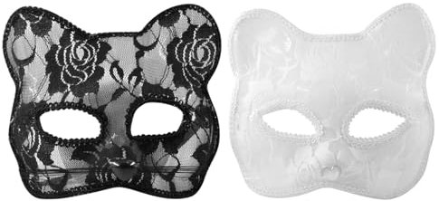 Lot de 2 masques en dentelle pour chat - Demi-visage - Pour cosplay, fête, costume, déguisement, mascarade, Halloween, boîte de nuit