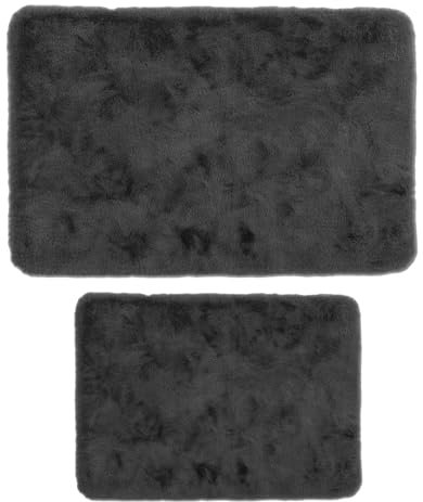 Mixibaby Badematten-Set 2-teiliges Weiche Badezimmerteppiche rutschfestes Schnell trocknend maschinenwaschbar Für Bad Dusche & WC 50x80 cm + 50x40 cm, Größe:50 x 80 cm + 50 x 40 cm, Farbe :Anthrazit