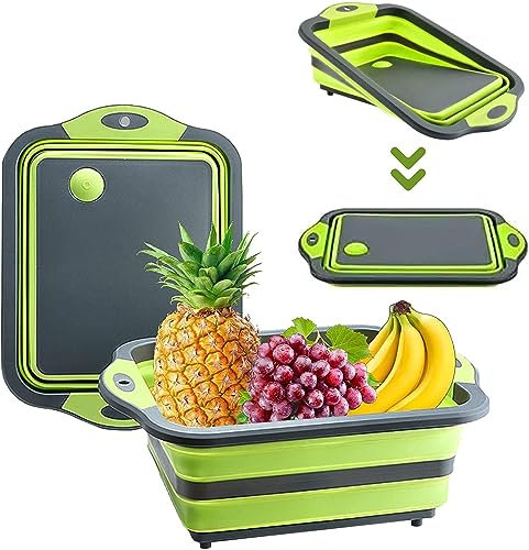 Tabla de cortar plegable con desagüe para camping, picnic, barbacoa, fregadero plegable, lavabo, tina portátil, bandeja plegable para el hogar, cocina (verde negro)