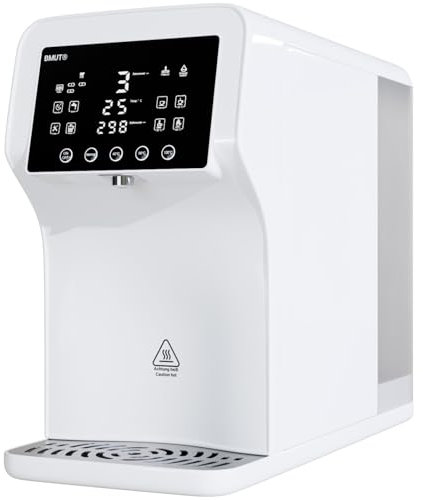 BMUT Sistema de ósmosis (RO) filtro de mesa (móvil), con niveles de temperatura (hasta ~100 °C) y TDS, no requiere conexión de agua, agua potable sin cal, dispensador de agua, agua caliente