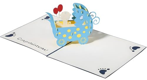 Pop-Up Karte 3D Kinderwagen, Glückwunschkarte oder Geldgeschenk zur Geburt, Handgemachte Babykarte, 3D Geburtstagskarte(Karte Danke, Geldgeschenk, Jahrestag, Grußkarten)