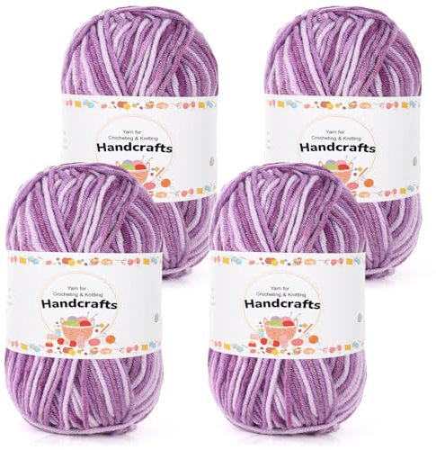 Aeelike 200g(4x50g) Farbverlauf Wolle, 5Ply Häkelwolle Baumwolle zum Häkeln, Langlebige Strickwolle, Bunte Häkelgarn Cotton Yarn von Decke, Pullover, Schals, Hüte, Violett