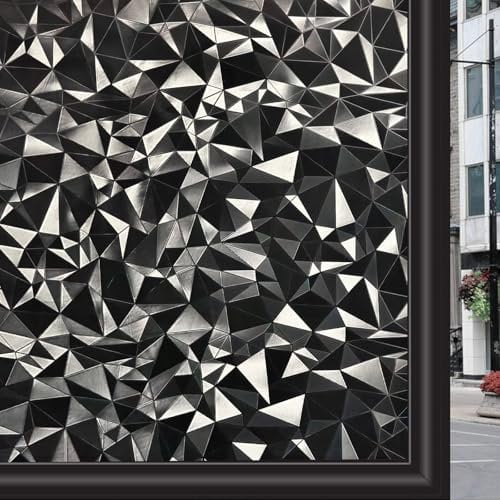Zindoo 3D Diamond Blackout Window Film, Decorative Black Out Window Film Privacy Day and Night, Window Blackout Glass Cover Black-out Cling for Glass Doors, Light Blocking UV Protection, 59.5x200 cm