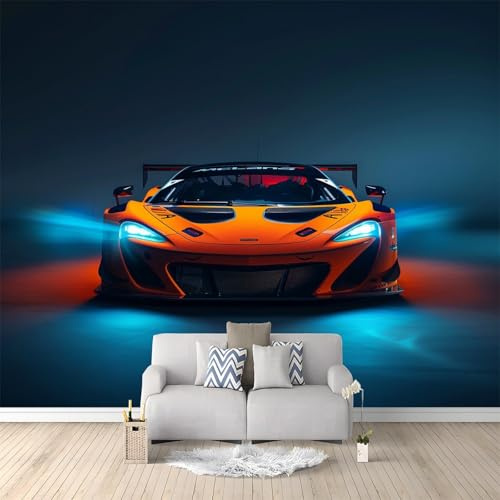 Tapete Fototapete 3d Effekt Science-Fiction-Sportwagen 200x140cm Wandbild Wanddeko für Wohnzimmer Schlafzimmer, Orange Farbe Vlies Tapeten mit Geruchsfreiheit Wandposter Wandkunst