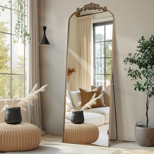 Melodieux Gewölbter Bodenspiegel, traditioneller Vintage-Stil, volle Länge, 76 x 180 cm, kunstvoller Barockspiegel, freistehend, Wandmontage, für Eingangsbereich, Flur, Schlafzimmer, Wohnzimmer