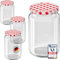 WELLGRO 6x Einmachgläser mit Schraubdeckel TO 82-635ml - rot kariert - Made in Germany - Luftdichte Rundgläser ideal zum Einkochen und Aufbewahren