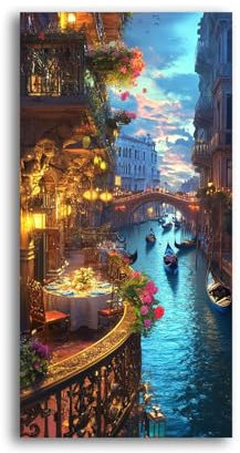 Malen Nach Zahlen Erwachsene Italien Klein Malen Nach Zahlen 40X20cm, Stadt Bastelset Erwachsene Frauen, Farbiges Leinwand Acrylfarben DIY Ölgemälde Set Heim Dekoration Geschenke für Fraue/Männer-z463