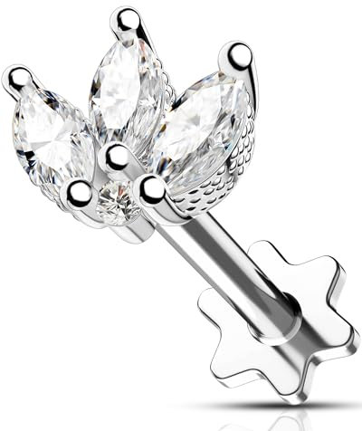 OUFER 16G Innengewinde Helix Piercing Chirurgenstahl 316L Knorpel Ohrpiercing Klar CZ Blume Flach Tragus Conch Lobe Daith Ohrringe Piercing Schmuck für Frauen 8 mm