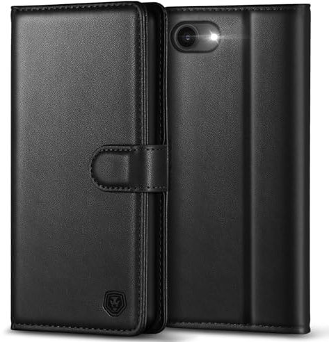 Kuafcase Compatible for iPhone 16e Case with 4 Card Slots Magnetic Closure Kickstand Shockproof Protective Phone Case Compatible for iPhone 16e - Black