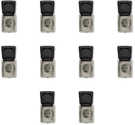 REV AquaBase SPARSET - 10x Steckdose Feuchtraum, spritzwassergeschützt IP54 2-polig, bis 2,5mm², 230V~, 50Hz, 16A,Aufputz, grau