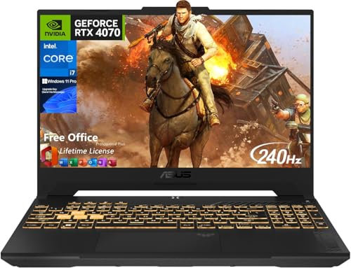 ASUS TUF F17 Gaming Laptop, Intel i7-13620H (fino a 4.90 GHz), GeForce RTX 4070 Laptop, 17.3'' 2560 x 1440 WQHD 240 Hz schermo, 64 GB RAM, 2 TB SSD, retroilluminato, Office Pro Lifetime & Windows 11