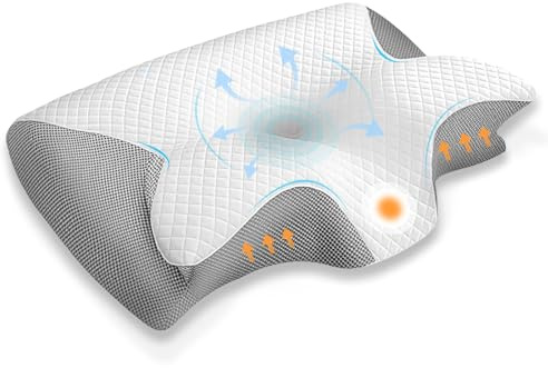 JINER Cuscino Cervicale per Dormire, Cuscino Ergonomico in Memory Foam per Dormire, Cuscino per Supporto Cervicale con Federa Sfoderabile e Lavabile, 62x37x10/12cm